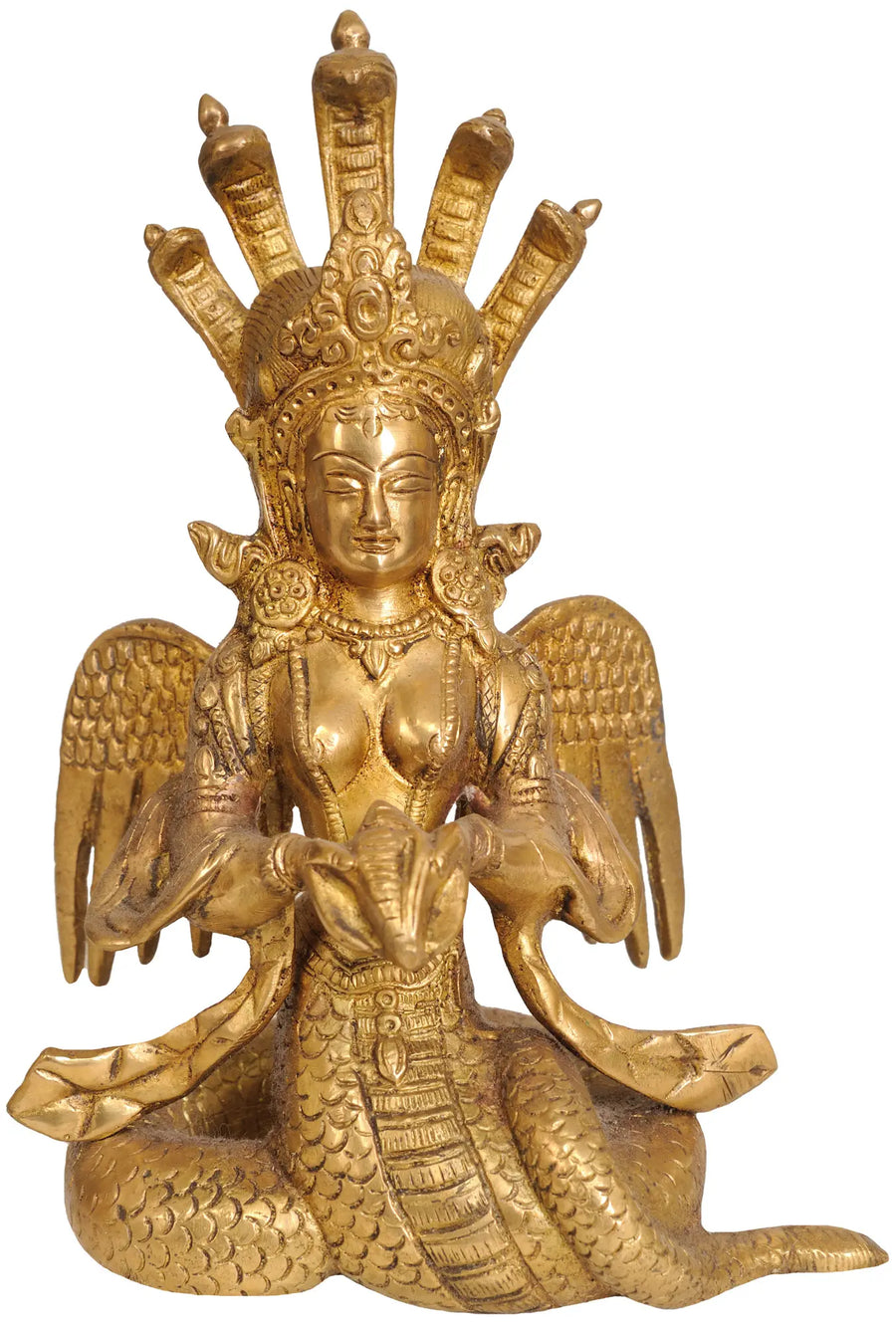 8" Naga-Kanya Snake Woman Brass Statue Handmade