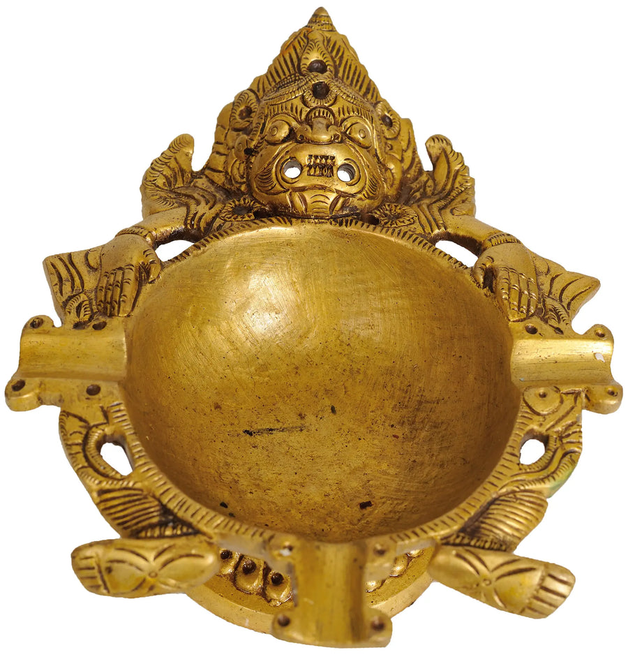 7" Mahakala Three Wick Brass Lamp for Pooja Handmade