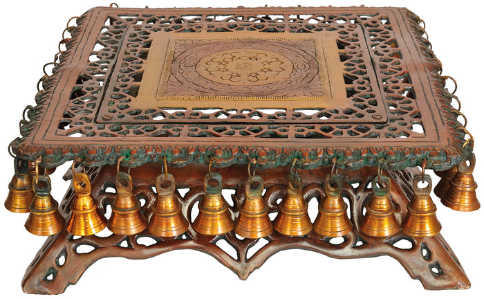 Puja Chowki with Forty Hanging Bells Brass Idol