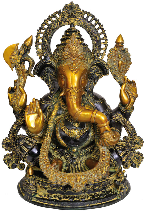 20" Large Handmade Ganesha Blessing Devotees Brass Statue