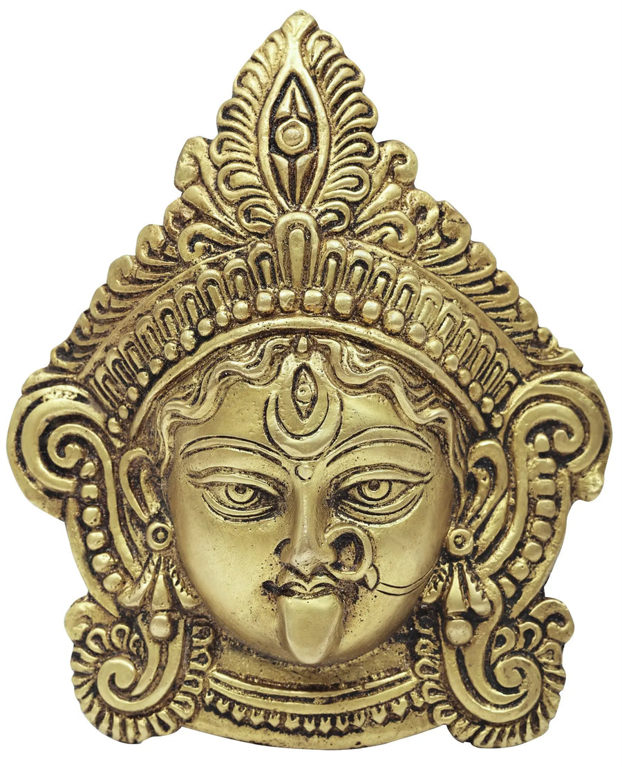 6" Goddess Kali Brass Wall Hanging Mask for Home Decor