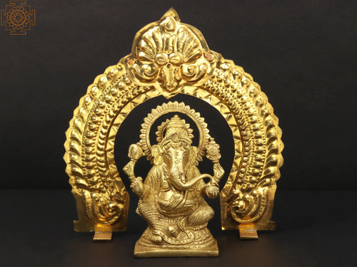 6" Lord Ganesha with Arch Brass Statue Handmade