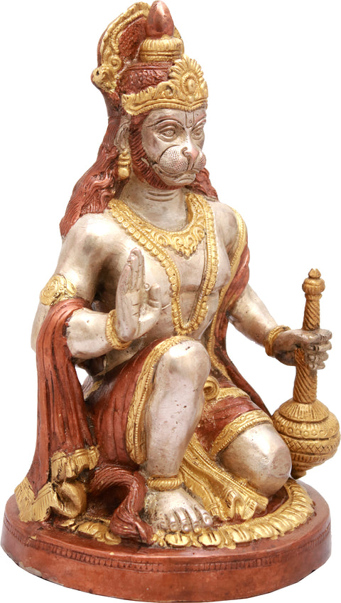9" Lord Hanuman in Ashirwad Mudra In Brass | Handmade | Made In India