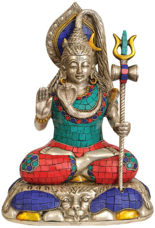 10" Mahayogi Lord Shiva Seated on Lion Skin Brass Statue Handmade
