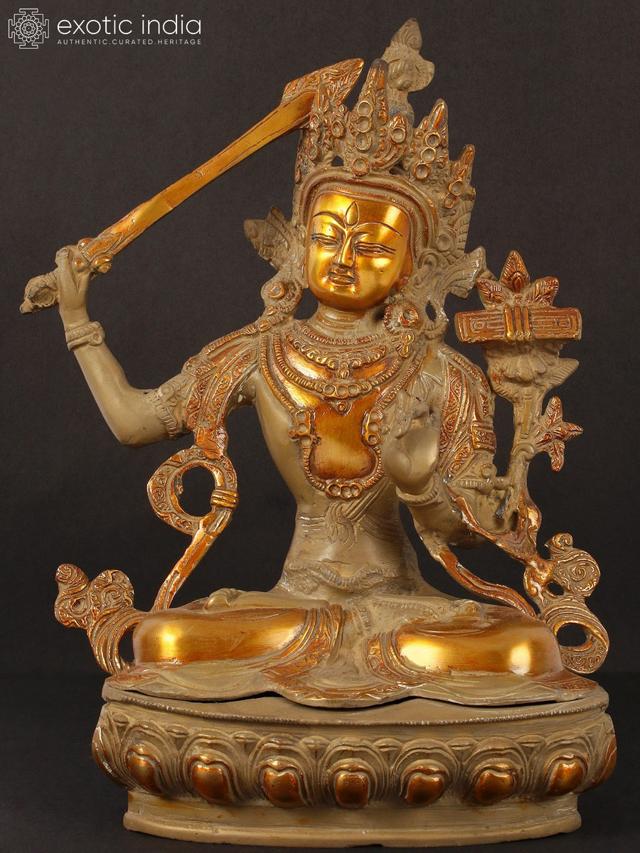 12" Manjushri Tibetan Buddhist Deity Handmade Brass Statue