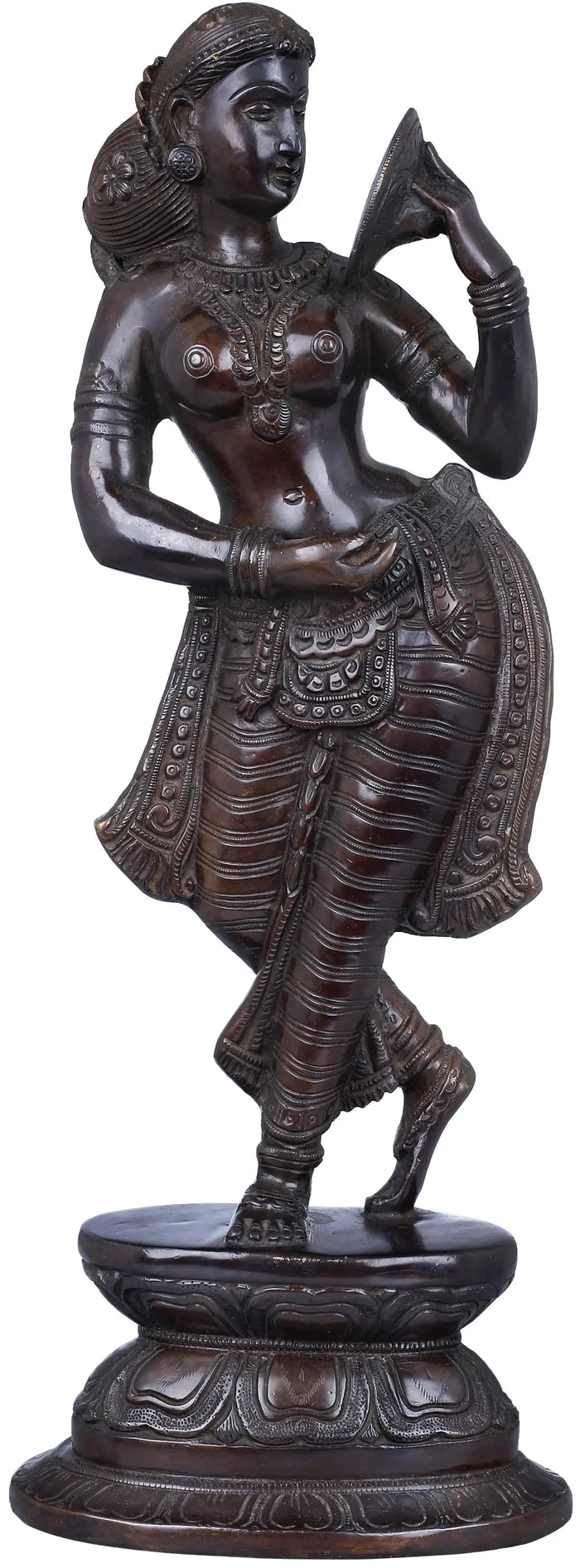 17" Handmade Brass Apsara With Mirror Statue