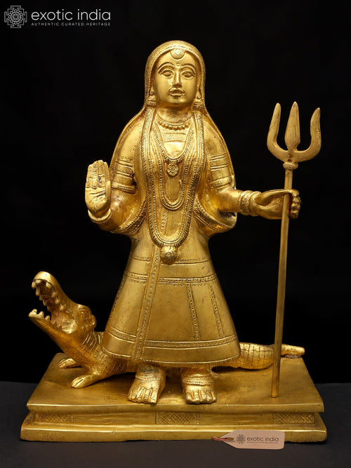 12" Goddess Ganga Handmade Brass Statue for Pooja