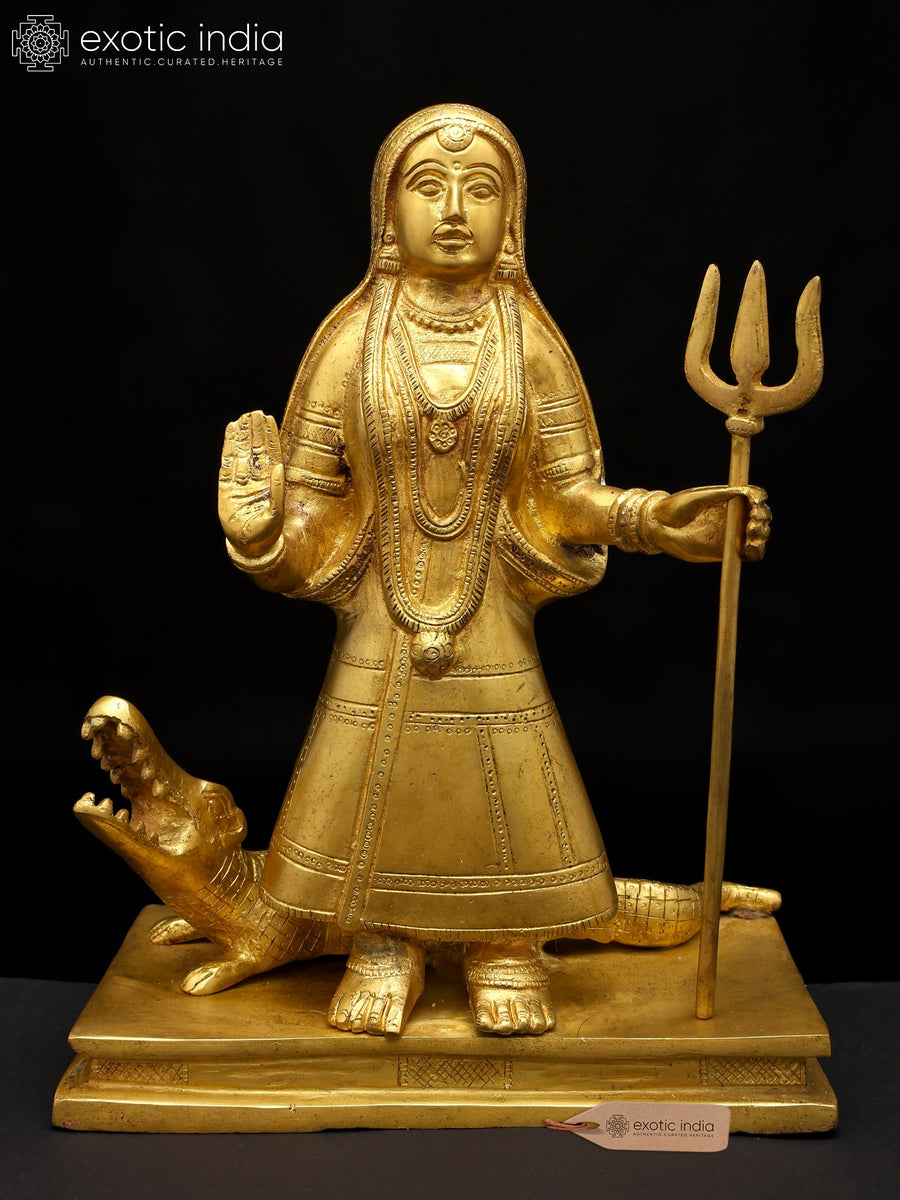 12" Goddess Ganga Handmade Brass Statue for Pooja