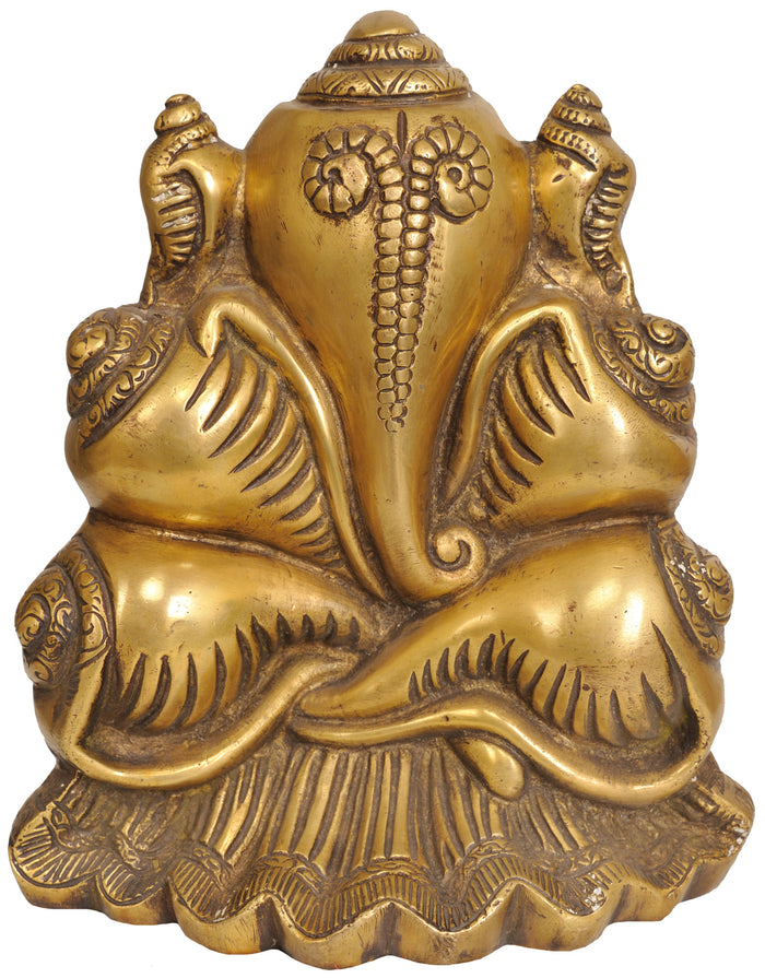 8" Brass Lord Ganesha Conch Shell Handmade Statue
