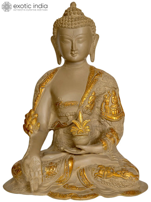 11" Medicine Buddha Handmade Brass Statue for Pooja