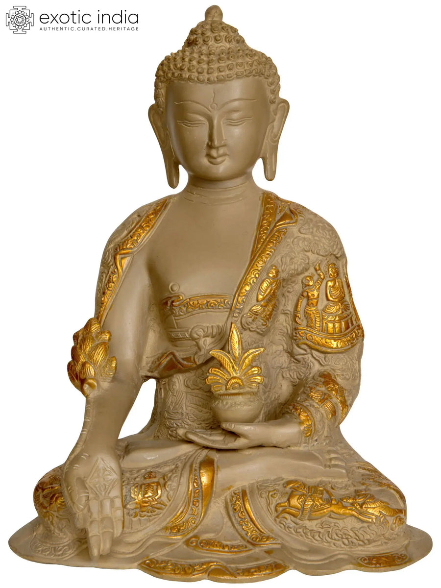 11" Medicine Buddha Handmade Brass Statue for Pooja
