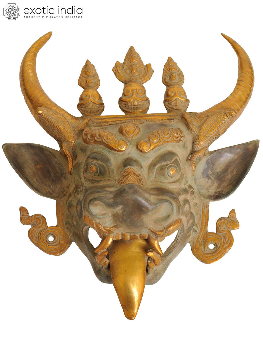 15" Yamantaka Buddhist Deity Brass Wall Hanging Mask Handmade