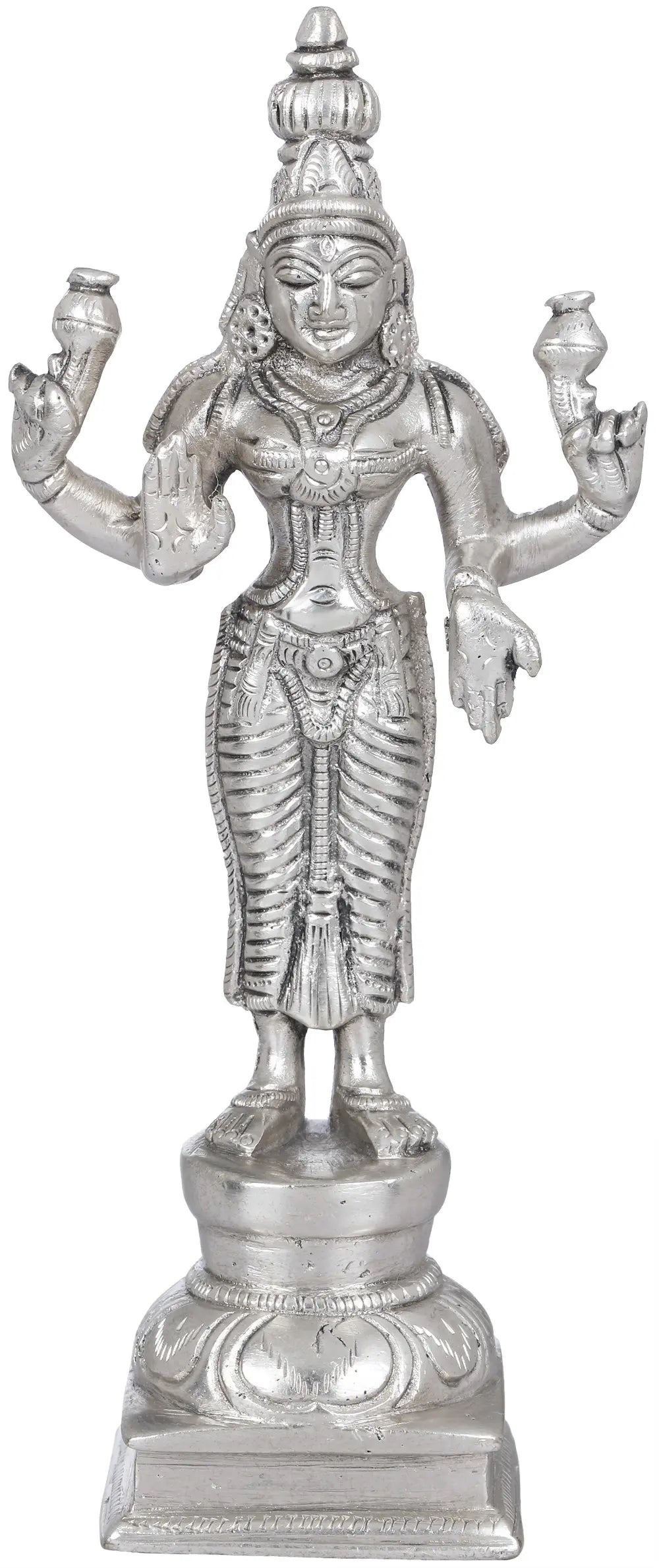 6" Four-Armed Standing Lakshmi Statue in Brass | Handmade | Made In India