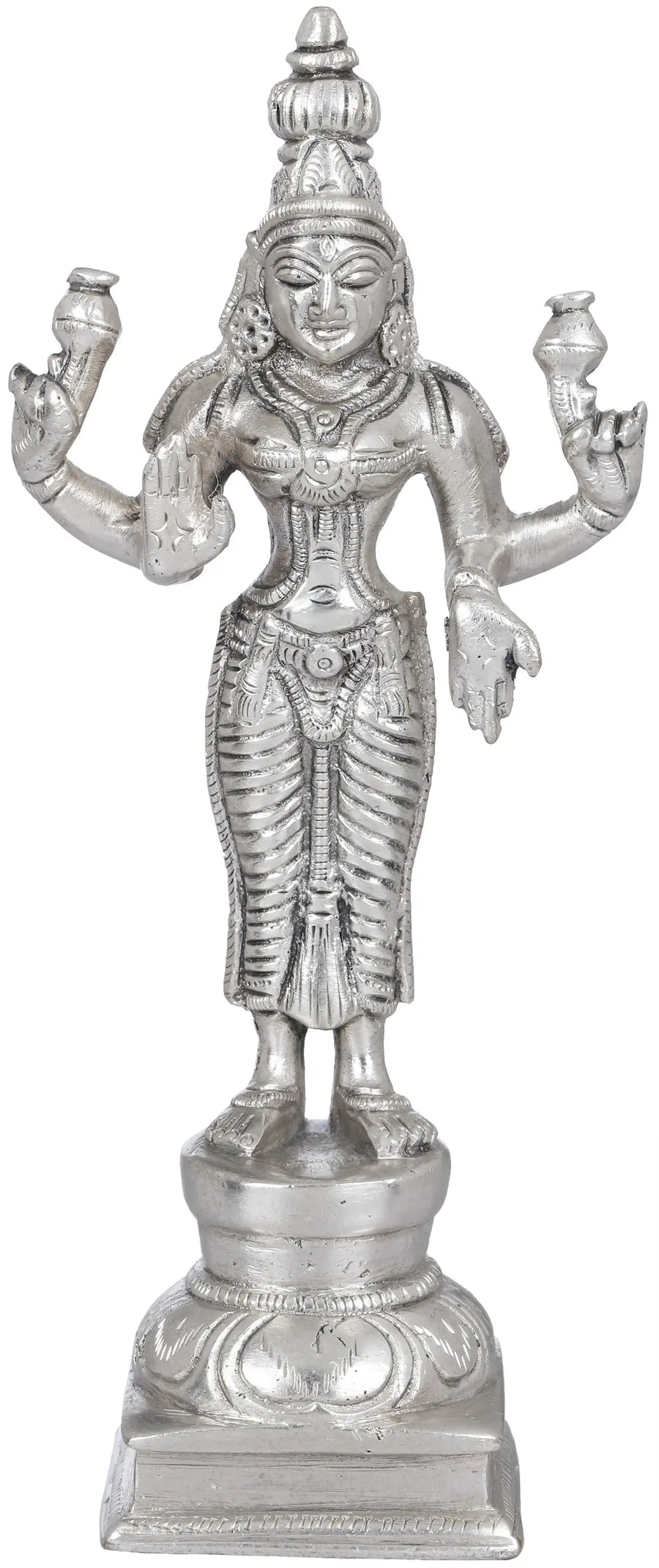 6" Four-Armed Standing Lakshmi Brass Statue Handmade