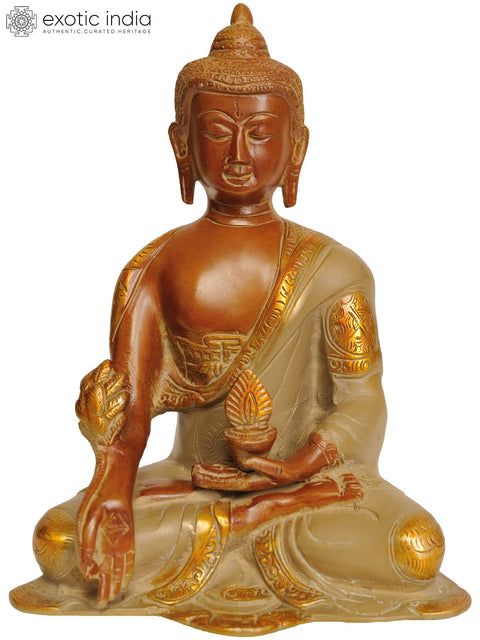 8" Medicine Buddha - Bhaisayaguru Brass Idol | Tibetan Buddhist Deity Statue