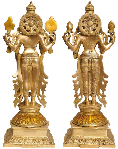 15" Lord Vishnu and Goddess Lakshmi Statue in Brass | Handmade | Made in India