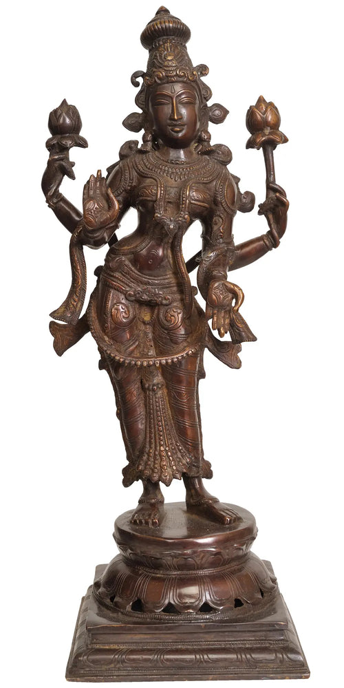 18" Handmade Devi Lakshmi Padmavati Brass Statue