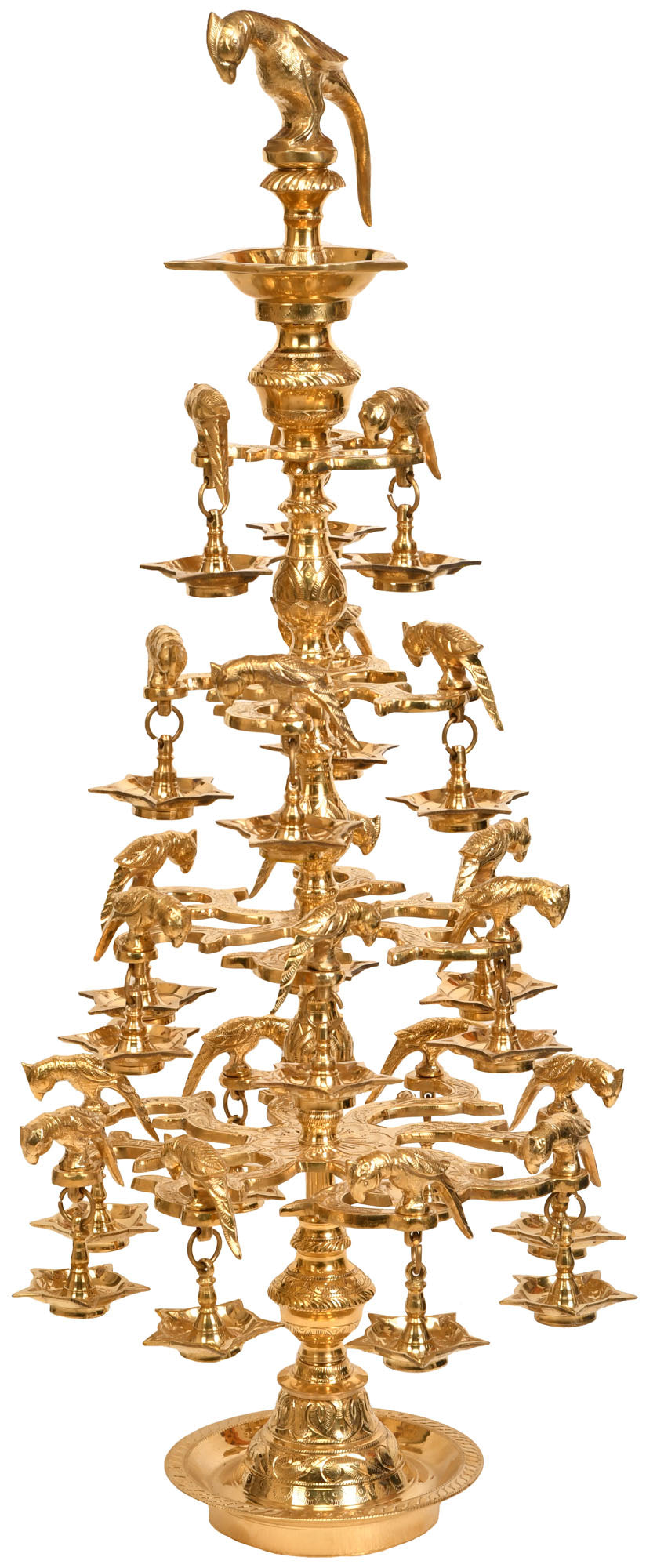 37" Brass Lamp with 22 Parrots Handmade Home Decor