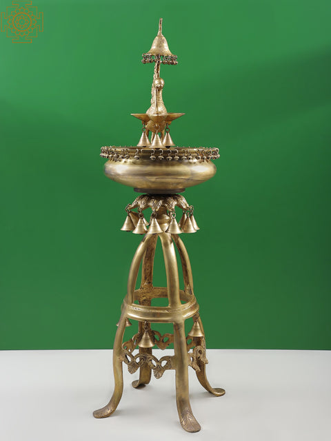 Large Size Designer Urli with Peacock Lamp and Bells | Made In India