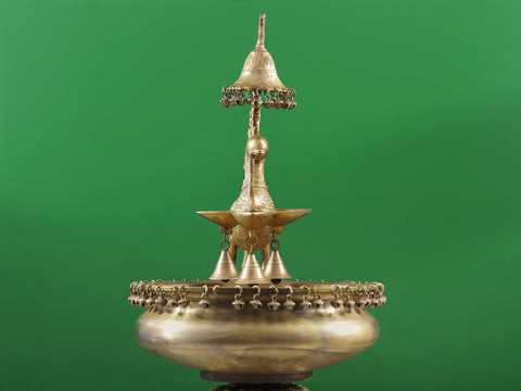 Large Size Designer Urli with Peacock Lamp and Bells | Made In India