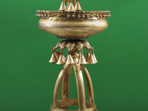 Large Size Designer Urli with Peacock Lamp and Bells | Made In India