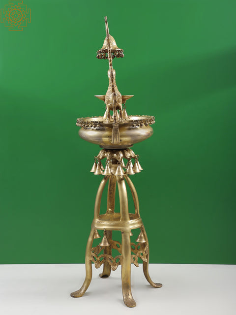 Large Size Designer Urli with Peacock Lamp and Bells | Made In India
