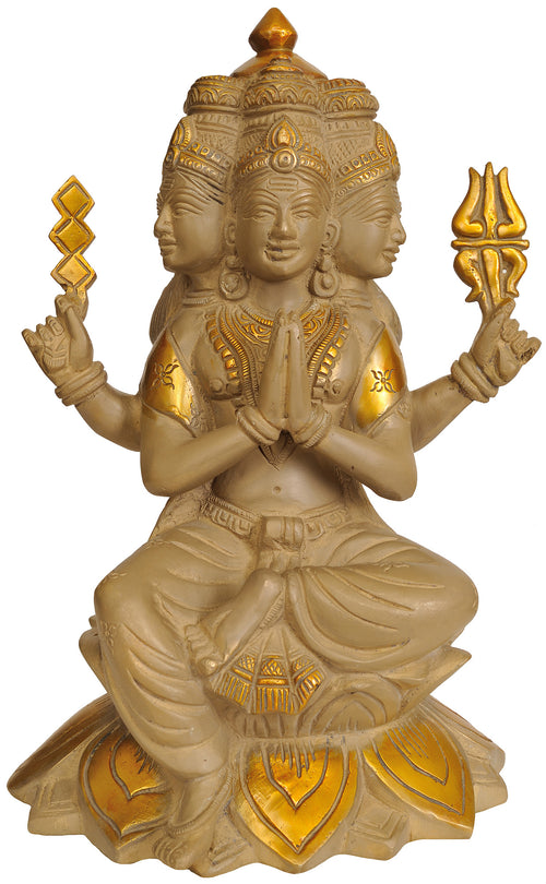 12" Six Headed Karttikeya Brass Statue on Lotus - Handmade