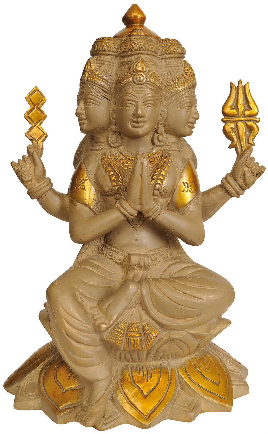 12" Six Headed Karttikeya Brass Statue on Lotus - Handmade