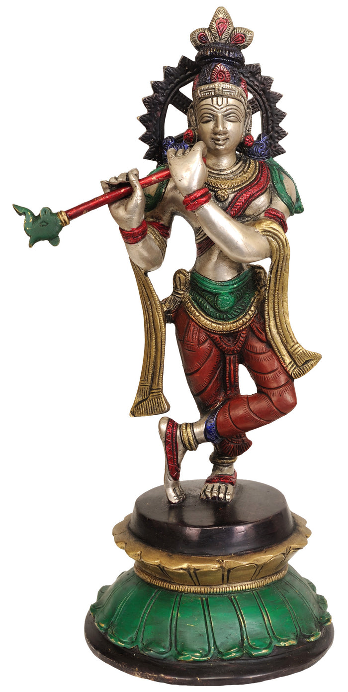 11" Lord Krishna Handmade Brass Idol for Pooja