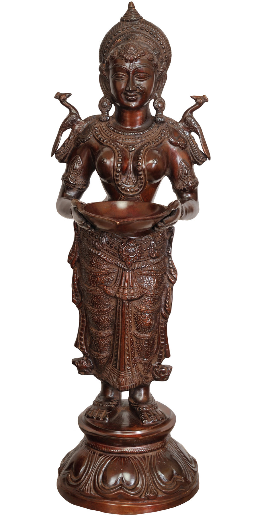 30" Large Brass Deeplakshmi Statue Handmade for Home Pooja