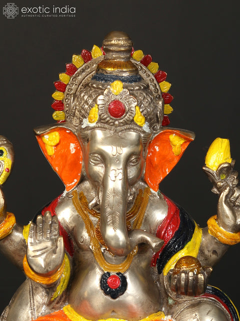 11" Lord Ganesha in Orange Dhoti | Handmade Indian Brass Idol