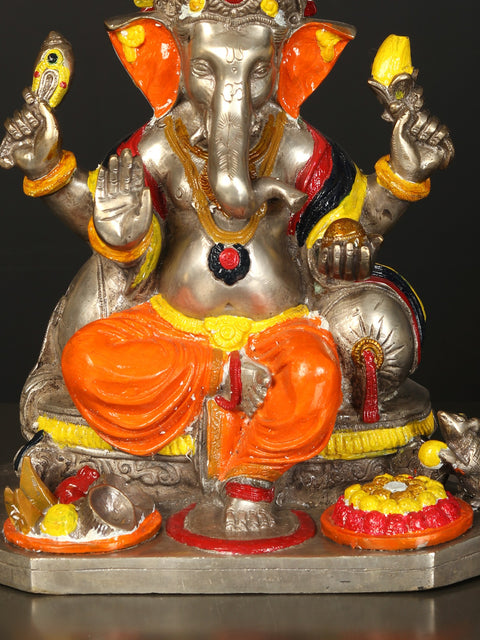 11" Lord Ganesha in Orange Dhoti | Handmade Indian Brass Idol