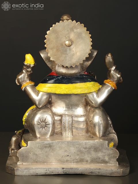 11" Lord Ganesha in Orange Dhoti | Handmade Indian Brass Idol