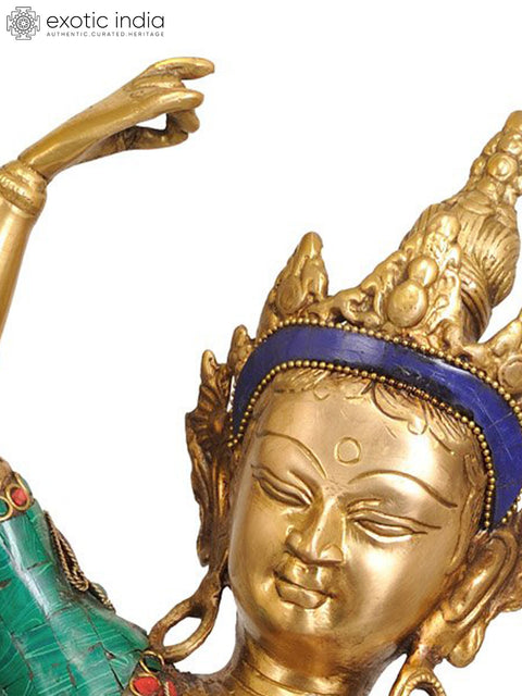 20" Tibetan Buddhist Mayadevi - Mother of Buddha with Upraised Hand Symbolically Holding a Branch of a Tree In Brass | Handmade | Made In India