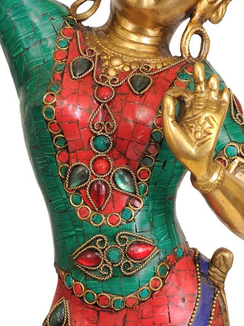 20" Tibetan Buddhist Mayadevi - Mother of Buddha with Upraised Hand Symbolically Holding a Branch of a Tree In Brass | Handmade | Made In India