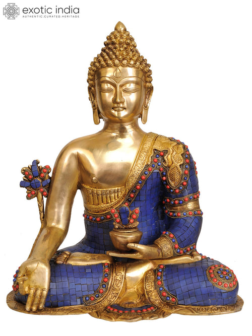 17" Lapis Inlay Buddha Brass Statue Handmade