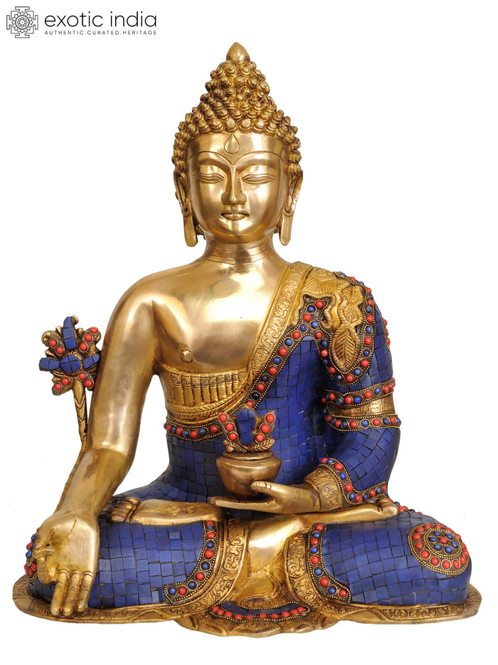 17" Lapis Inlay Buddha Brass Statue Handmade