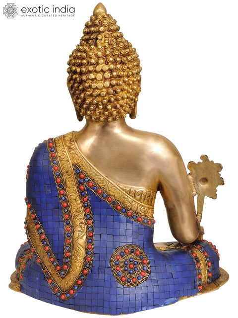 17" Lapis Healing Buddha (Inlay Statue) In Brass | Handmade | Made In India