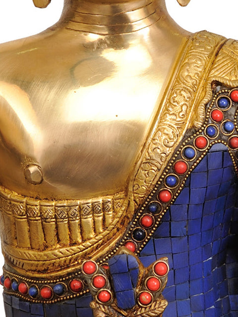 17" Lapis Healing Buddha (Inlay Statue) In Brass | Handmade | Made In India