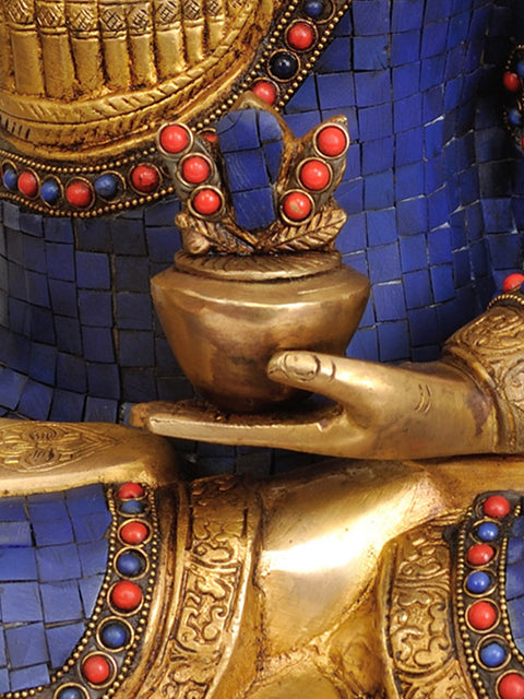 17" Lapis Healing Buddha (Inlay Statue) In Brass | Handmade | Made In India