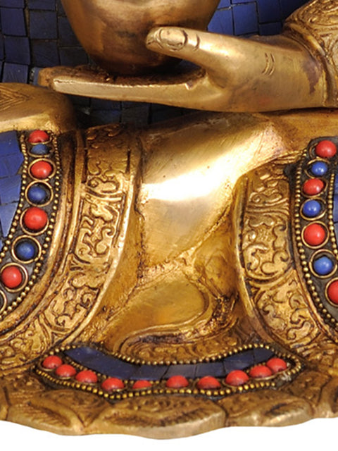 17" Lapis Healing Buddha (Inlay Statue) In Brass | Handmade | Made In India