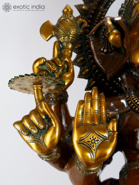 43" Large Size Lalitasana Ganesha Brass Statue in Ashirvad Mudra | Handmade Brass Idol