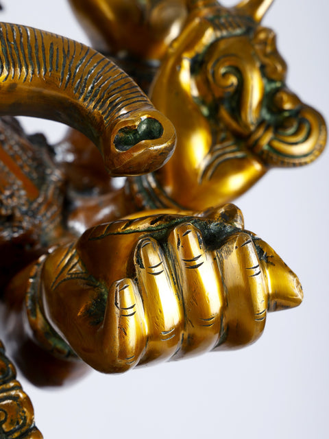 43" Large Size Lalitasana Ganesha Brass Statue in Ashirvad Mudra | Handmade Brass Idol