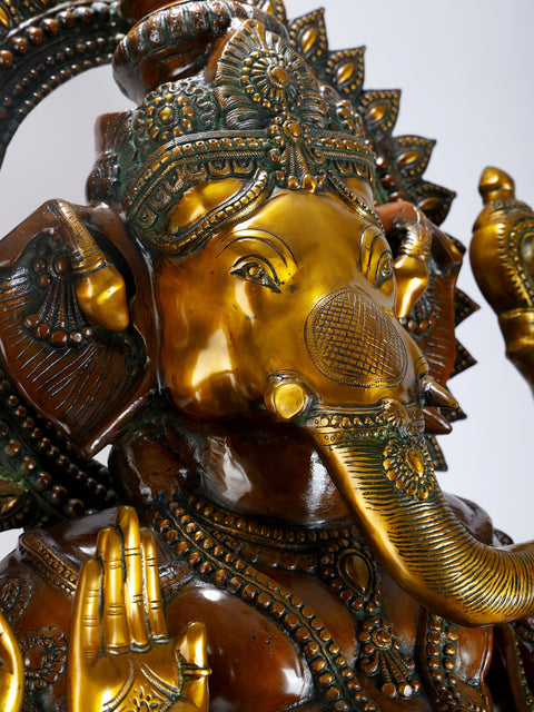 43" Large Size Lalitasana Ganesha Brass Statue in Ashirvad Mudra | Handmade Brass Idol