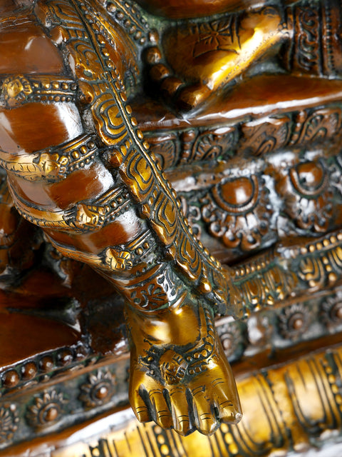 43" Large Size Lalitasana Ganesha Brass Statue in Ashirvad Mudra | Handmade Brass Idol