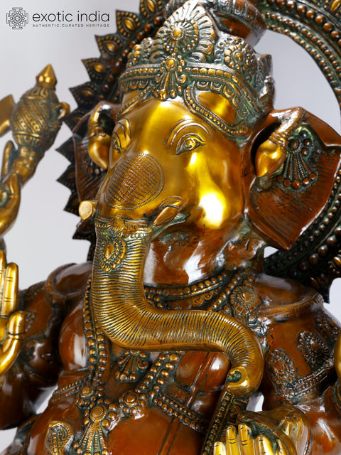 43" Large Size Lalitasana Ganesha Brass Statue in Ashirvad Mudra | Handmade Brass Idol