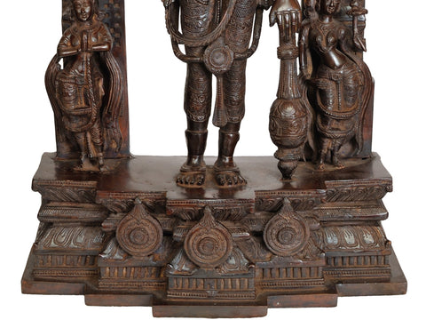 28" Large Size Lord Vishnu with Shridevi and Bhudevi (Aureole Depicting His Ten Incarnations) In Brass | Handmade | Made In India