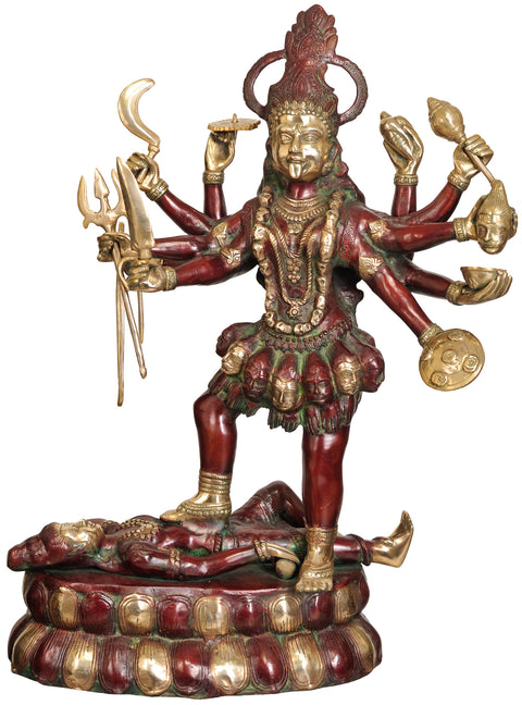 32" Large Goddess Kali Brass Idol | Indian Handcrafted Statue