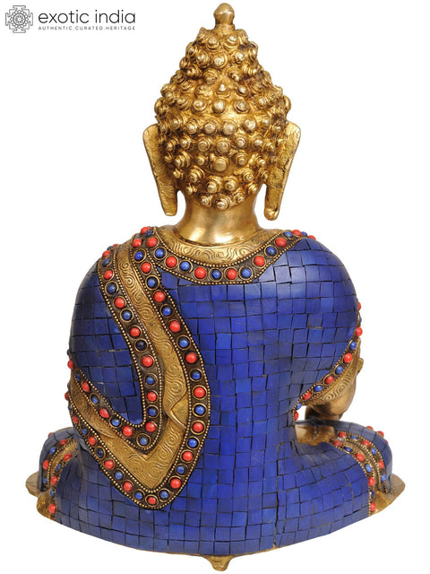 14" Tibetan Buddhist Lapis Buddha of Healing (Inlay Work) In Brass | Handmade | Made In India