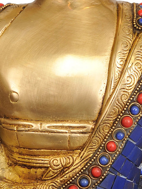 14" Tibetan Buddhist Lapis Buddha of Healing (Inlay Work) In Brass | Handmade | Made In India